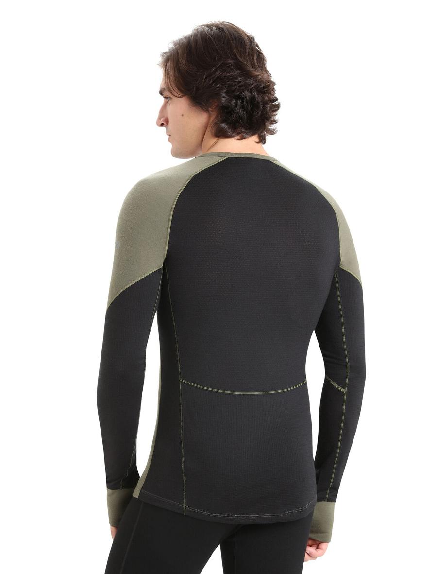 Men's Icebreaker BodyfitZone™ Merino 260 Zone Long Sleeve Crewe Thermal Top Base Layers Loden / Black | CA 1567OKIR